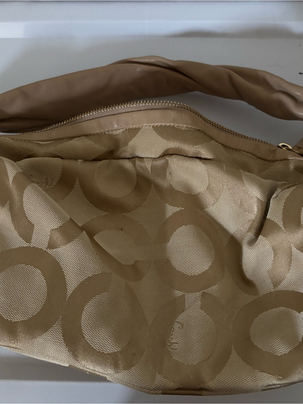 Coach Tan Circle Jacquard Shoulder Bag